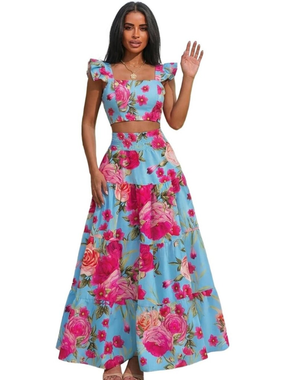 Boho Floral 2-Piece Maxi Skirt Set for Women - Summer Fashion Outfit